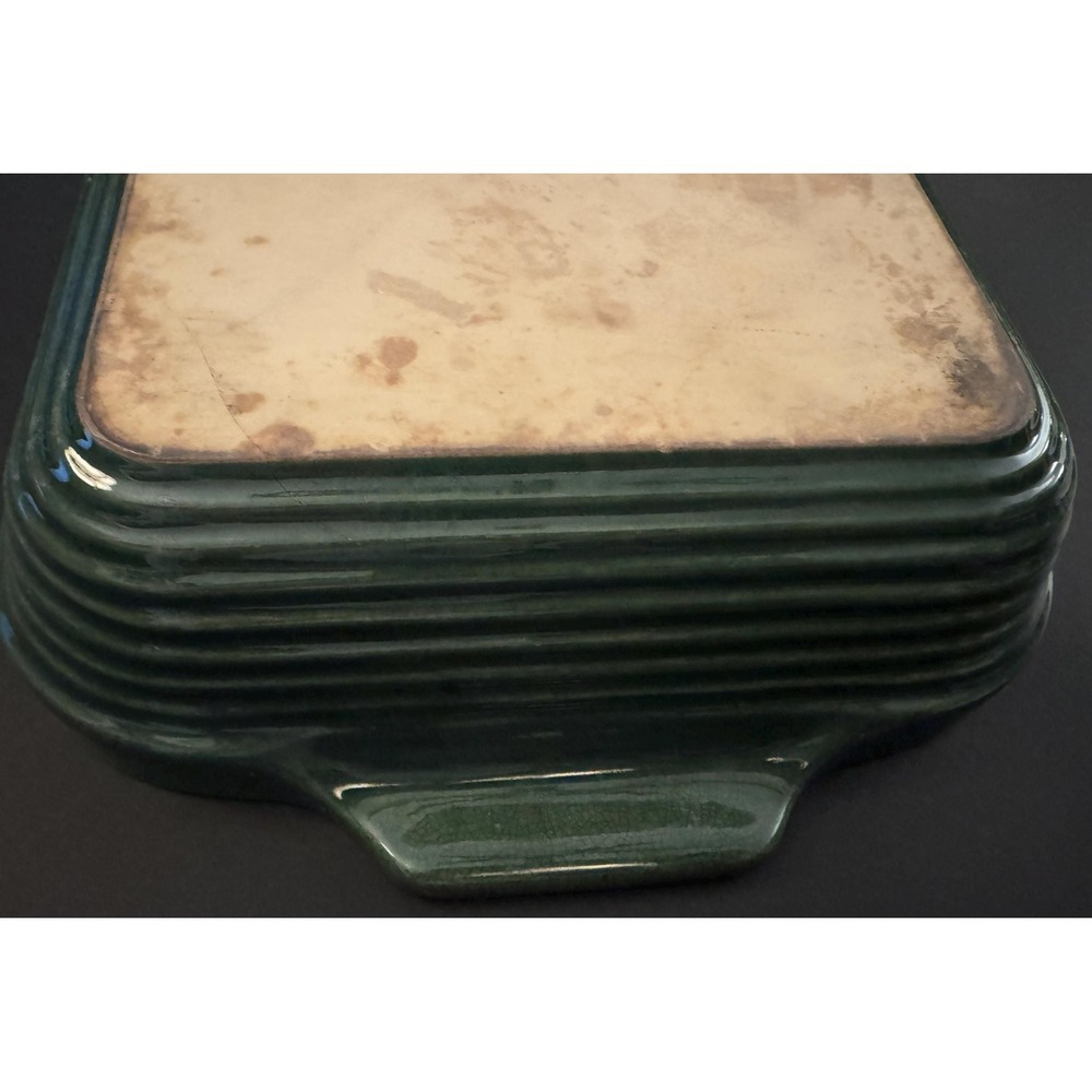 Vintage Emile Henry Le Potier Green Olive 15 Inch‎ Rectangular Baker France